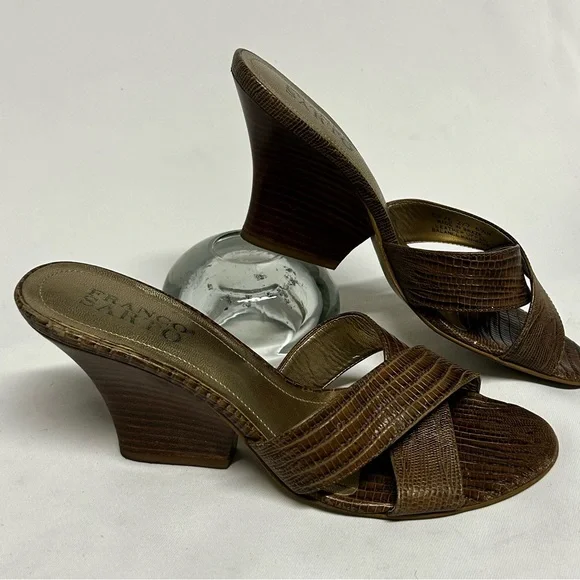 Franco Sarto Wedge Slide Brown Leather Sandals Size 6.5 M - Picture 4 of 5